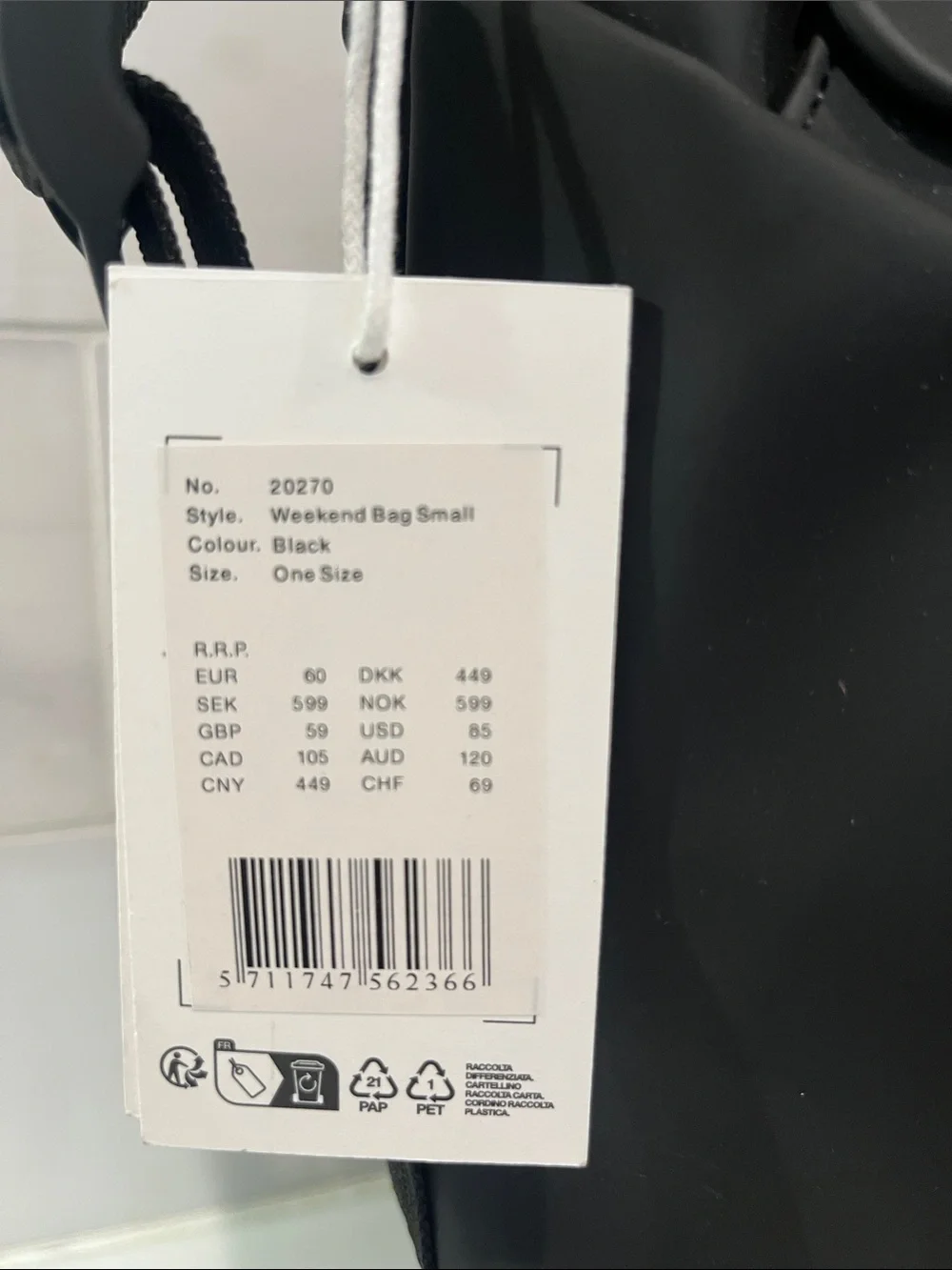 Rains NEW Hilo Weekend Bag Small in Black